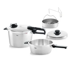 Vitavit® Premium 3-tlg. Set aus Schnellbratpfanne 4 Liter & Schnellkochtopf 8 Liter mit Metalldeckel